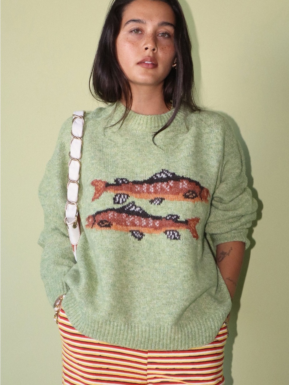 Bailey Rose Cozy Fish Pattern Sweater Basil S - Picture 2 of 4